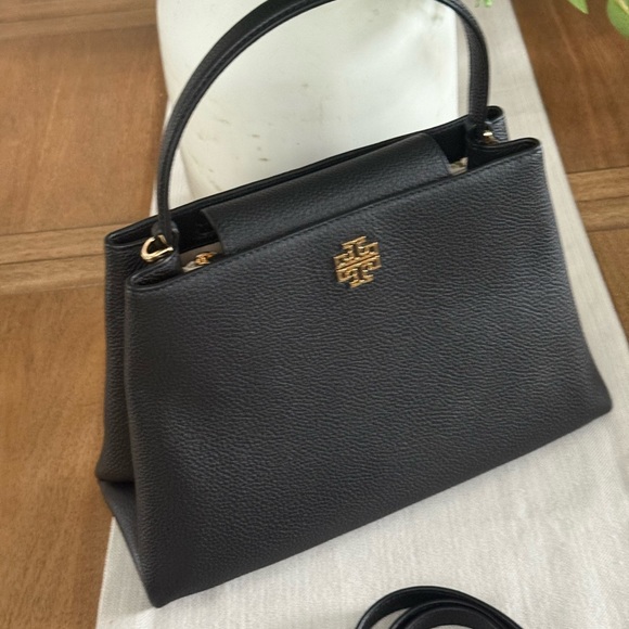 New 900+! Tory Burch BRITTEN leather SMOOTH SATCHEL & Matching Wallet black - Picture 3 of 13